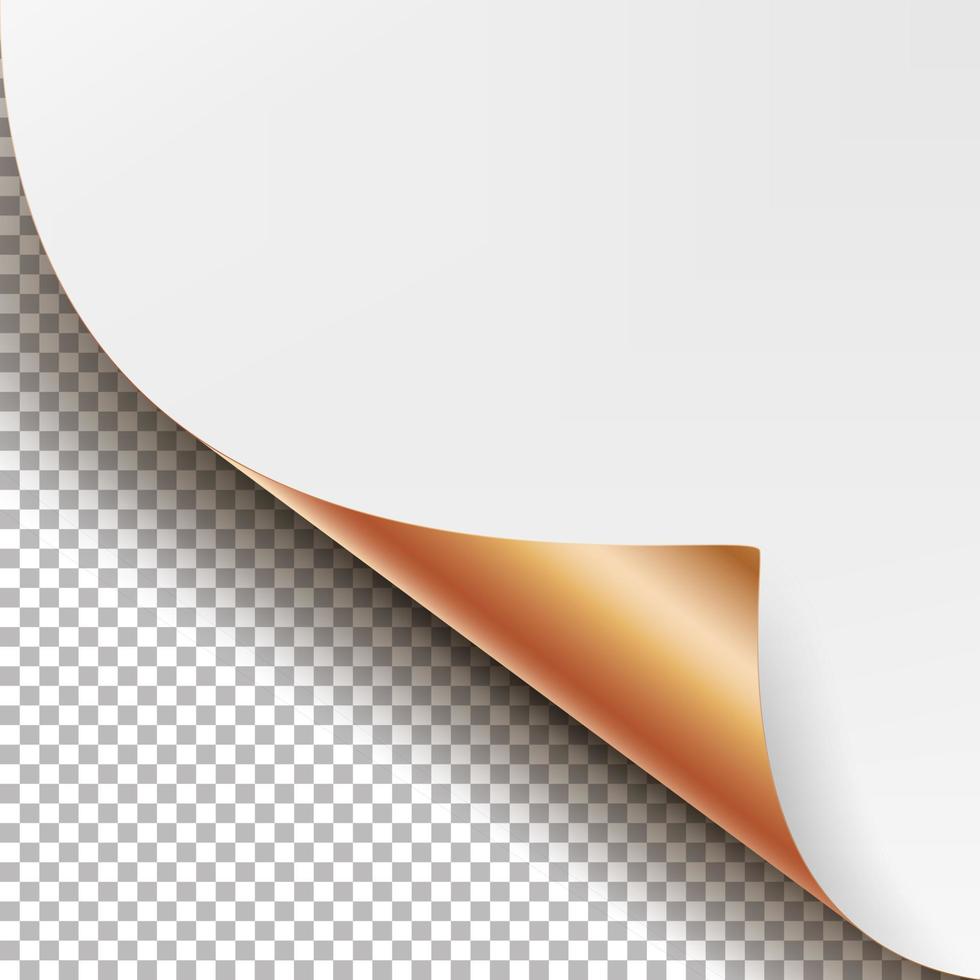 Curled Metallic Corner Vector. Realistic Paper With Soft Shadow Mock Up Close Up Isolated. vector