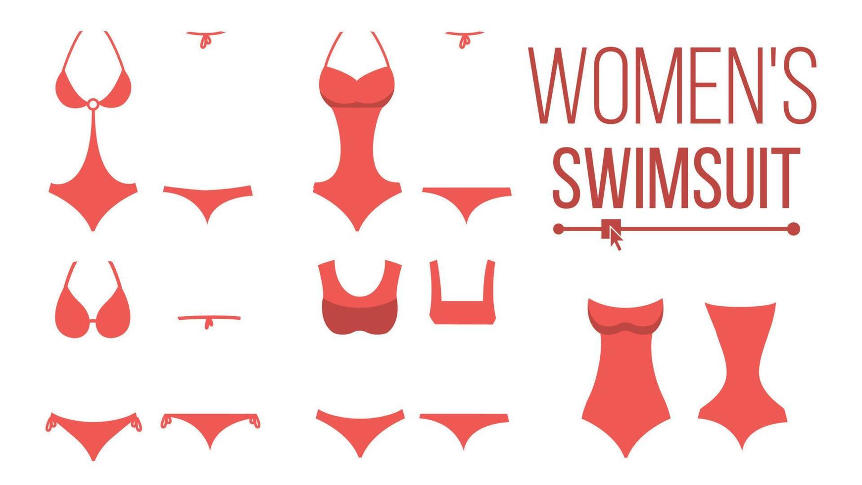 Swimsuit Design Set Vector. Fashion Bikini. Summer Beach Clothing Underwear. Female Stylish Swimwear Silhouettes. Isolated Flat Illustration vector