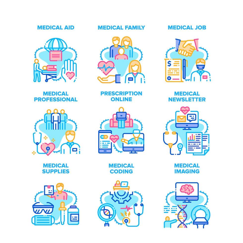 Medical Aid Job Set Icons Vector Illustrations