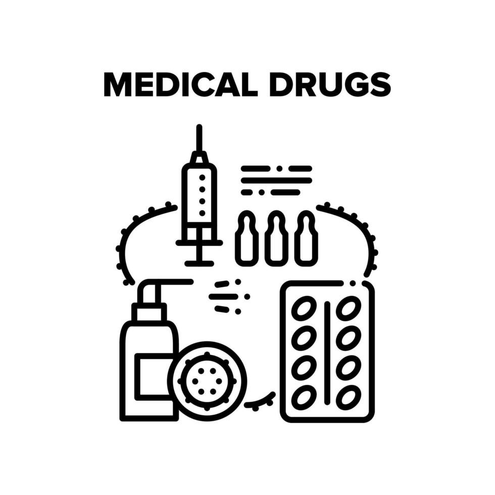 Medical Drugs Health Healing Vector Black Illustration