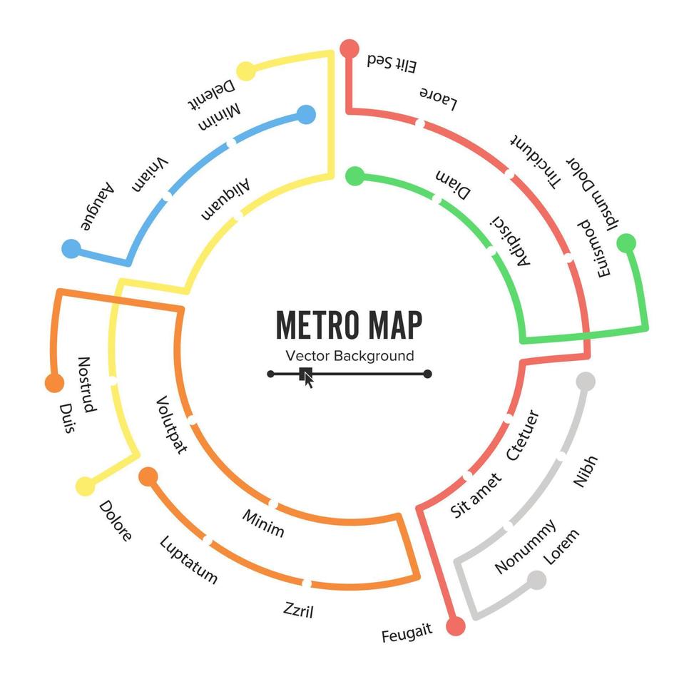 Metro Map Vector. Plan Map Station Metro And Underground Railway Metro Scheme Illustration. Colorful Background With Stations vector