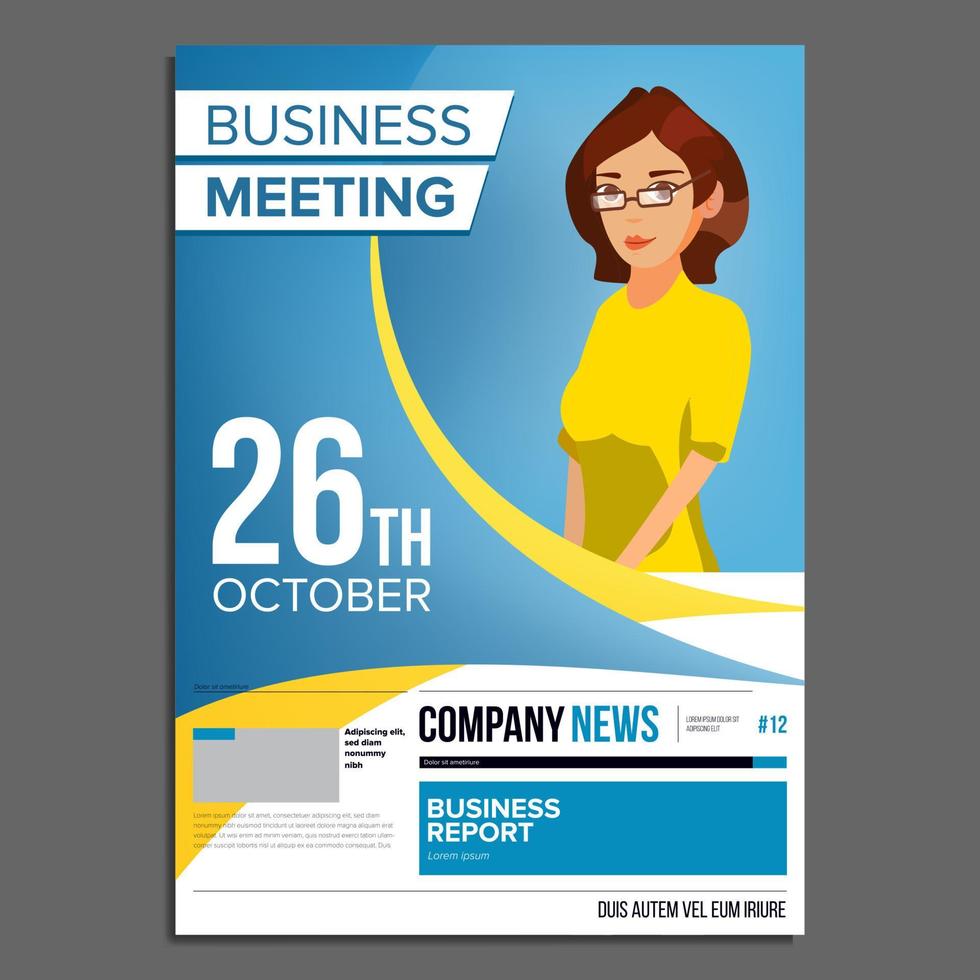 Business Meeting Poster Vector. Business Woman. Invitation For Conference, Forum, Brainstorming. Cover Annual Report. A4 Size. Flat Cartoon Illustration vector