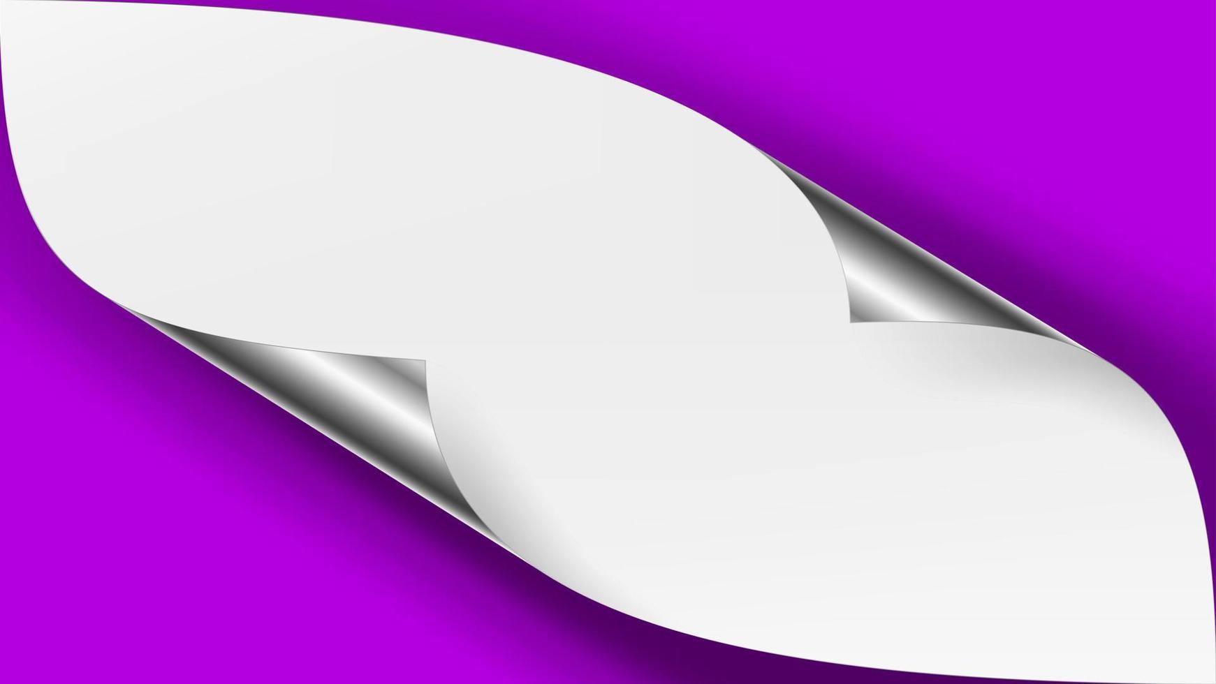 Curled Silver Metalic Corner Vector. White Paper with Shadow Mock up Close up vector