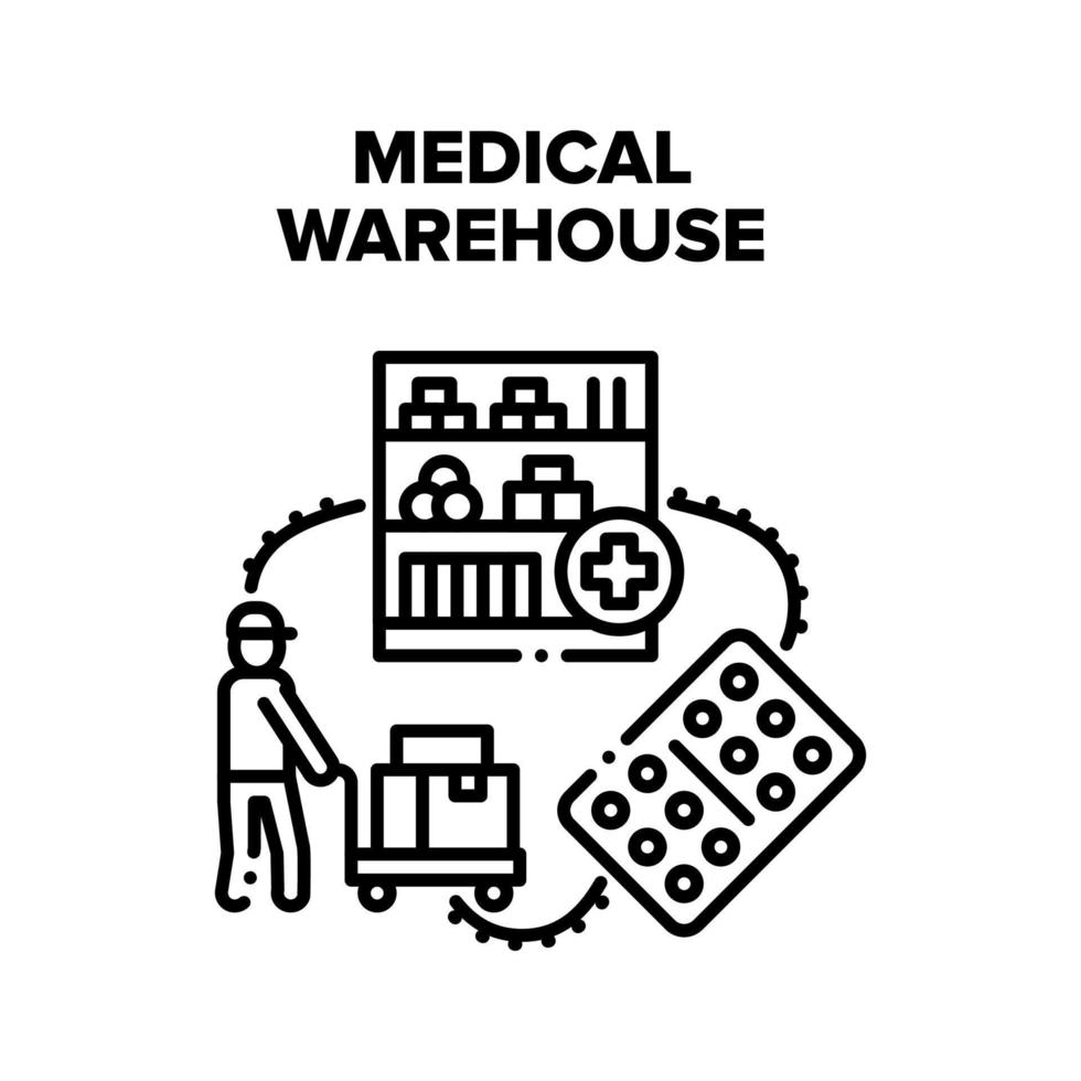 Medical Warehouse Storage Vector Black Illustrations