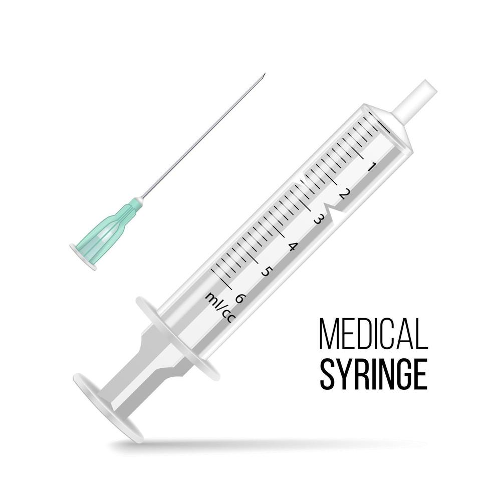 Vector Plastic Medical Syringe Isolated 3d Realistic Illustration