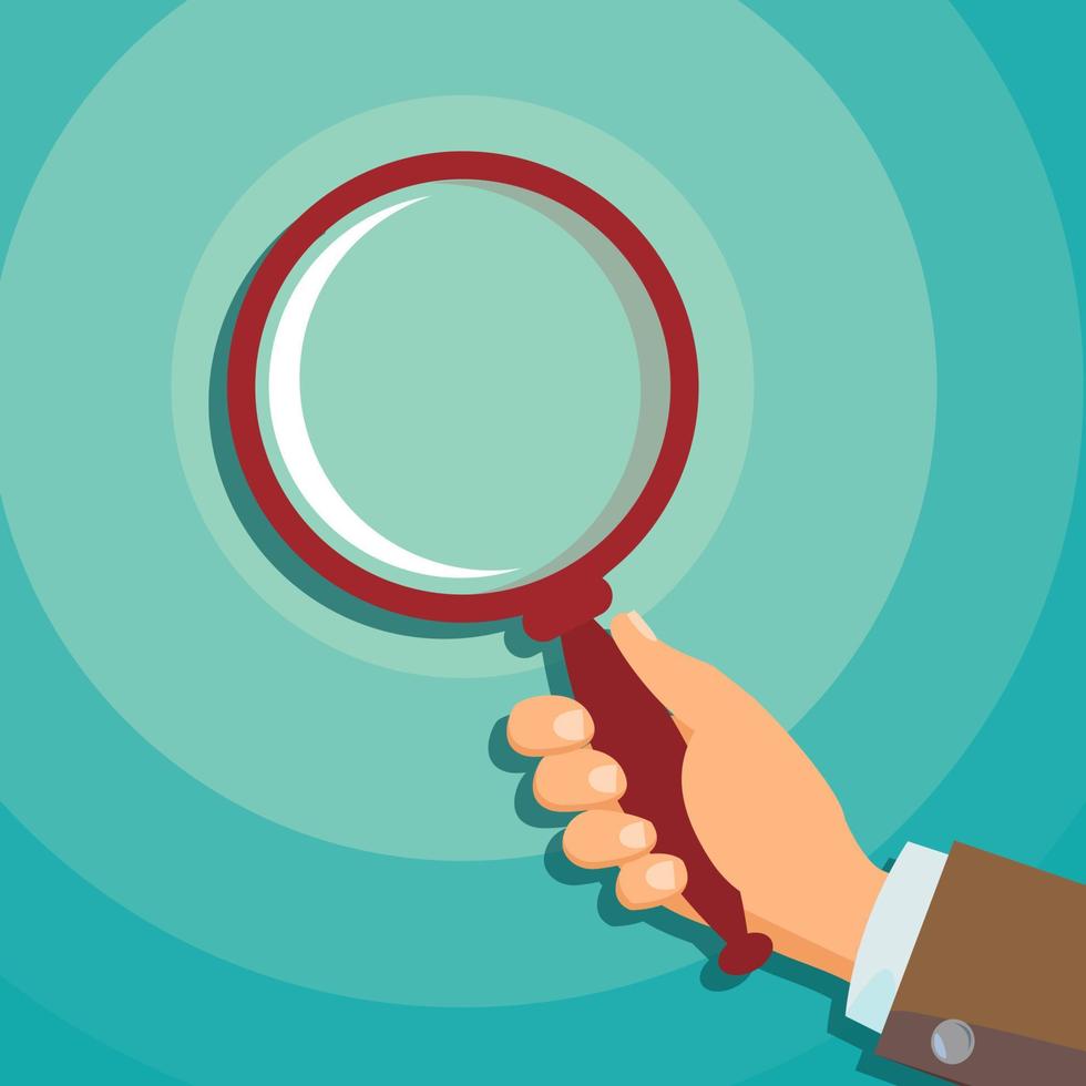 Hand Holding Magnifying Glass Vector. Data Analyzing Business Concept. Loupe, Focus. Flat Illustration vector