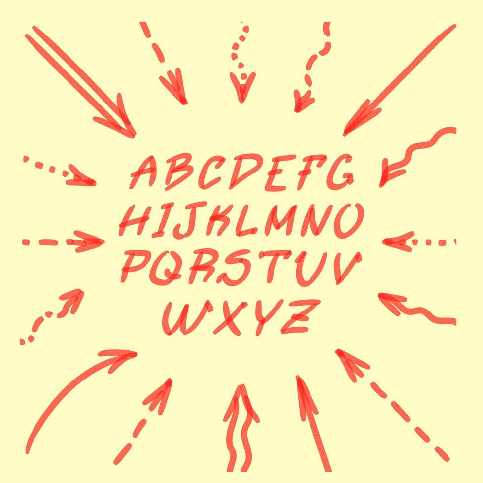 marcador escrito a mano doodle flechas y letras vector