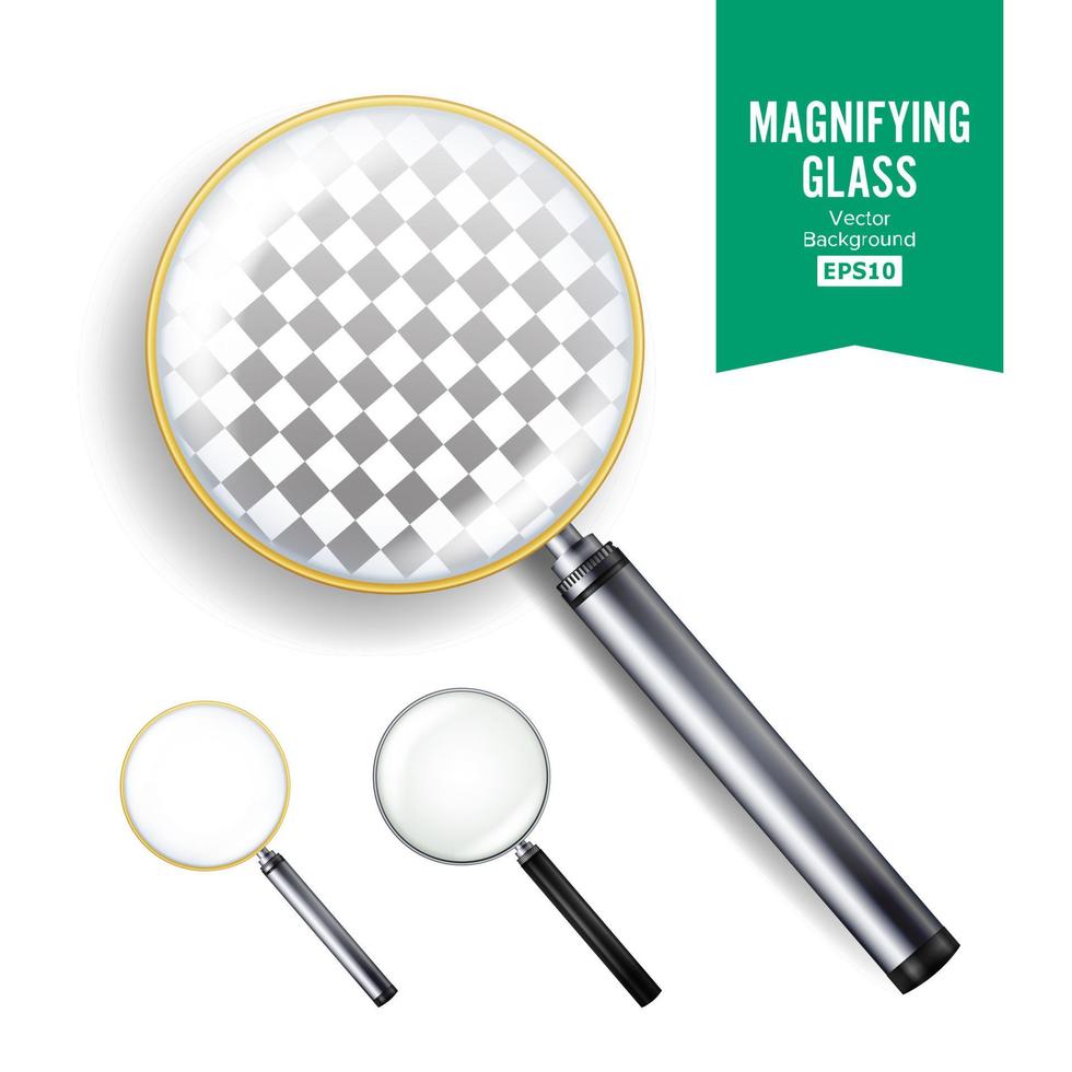 Realistic Magnifying Glass Vector. Set Of Different Magnifying Glass. Different Colors Of lenses And Handles vector