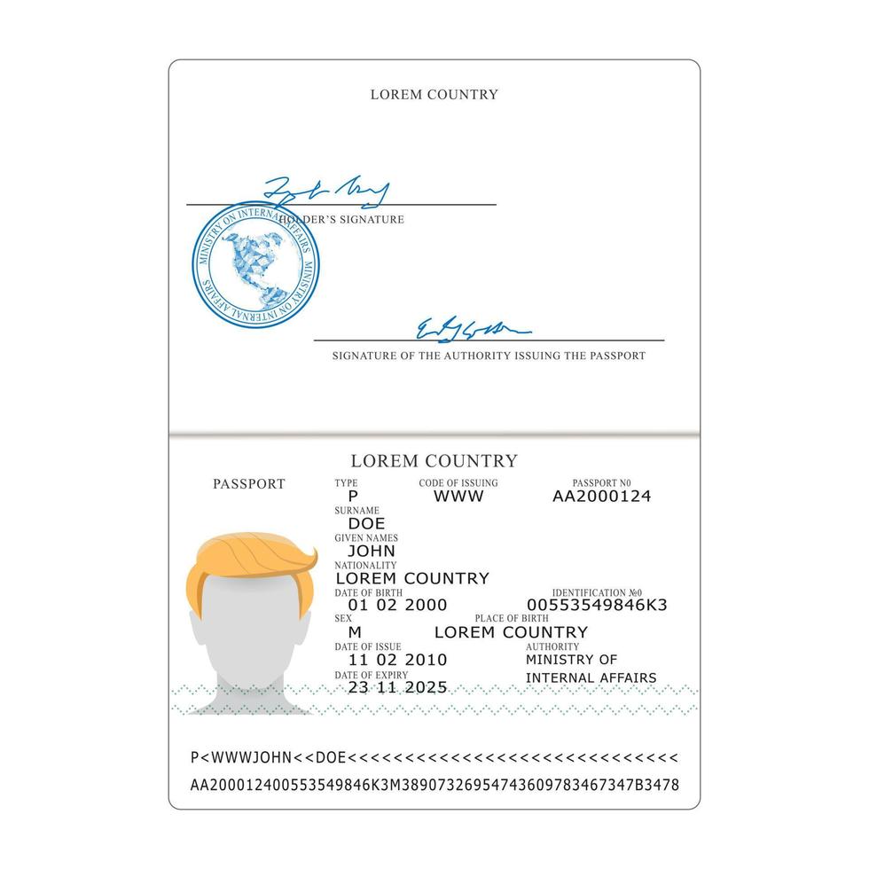 International Passport Vector. Opened Passport Page Blank Template. Identification Document. vector