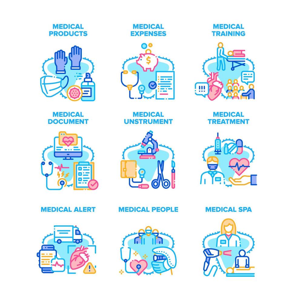 productos médicos establecer iconos ilustraciones vectoriales vector