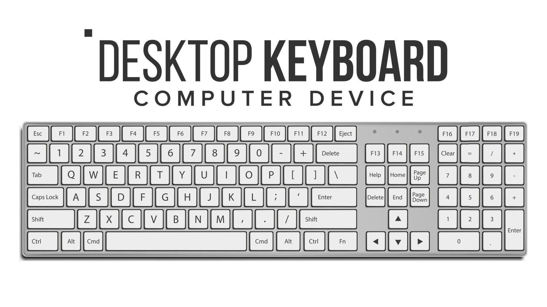 Desktop Keyboard Vector. Top View. Modern Device. QWERTY Alphabet. Isolated On White Illustration vector