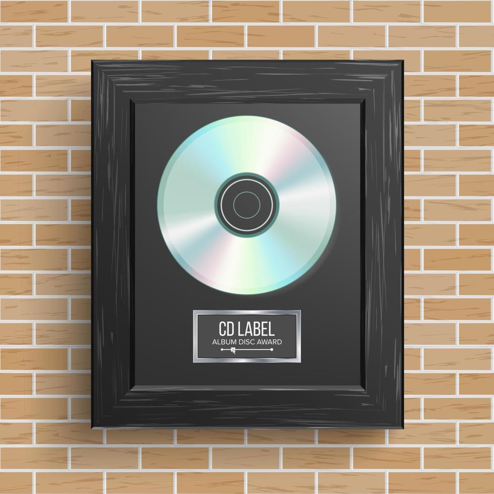 CD Disc Award Vector. Best Seller. Modern Ceremony. Realistic Frame, Album Disc, Brick Wall. Illustration vector