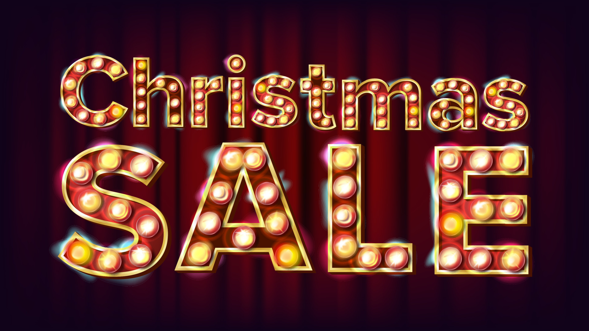 Christmas Sale Sign Vector. 3D Electric Glowing Digit. Flyer, Banner