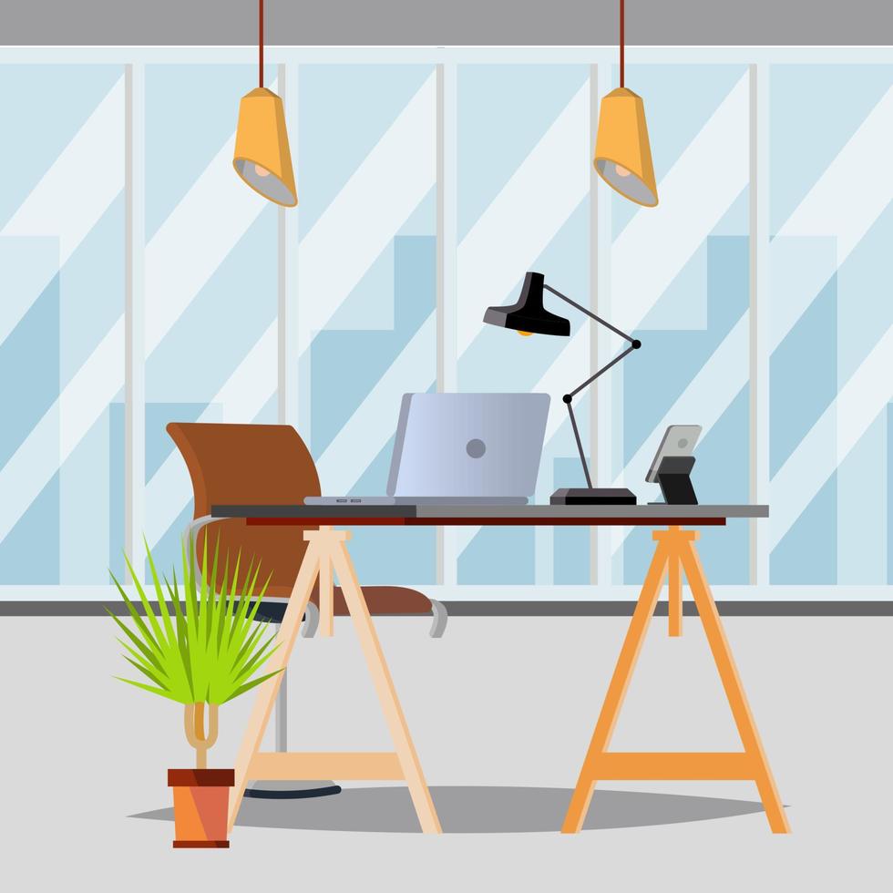 Office Interior Vector. Office With Furniture. Modern Workplace. Flat Illustration vector