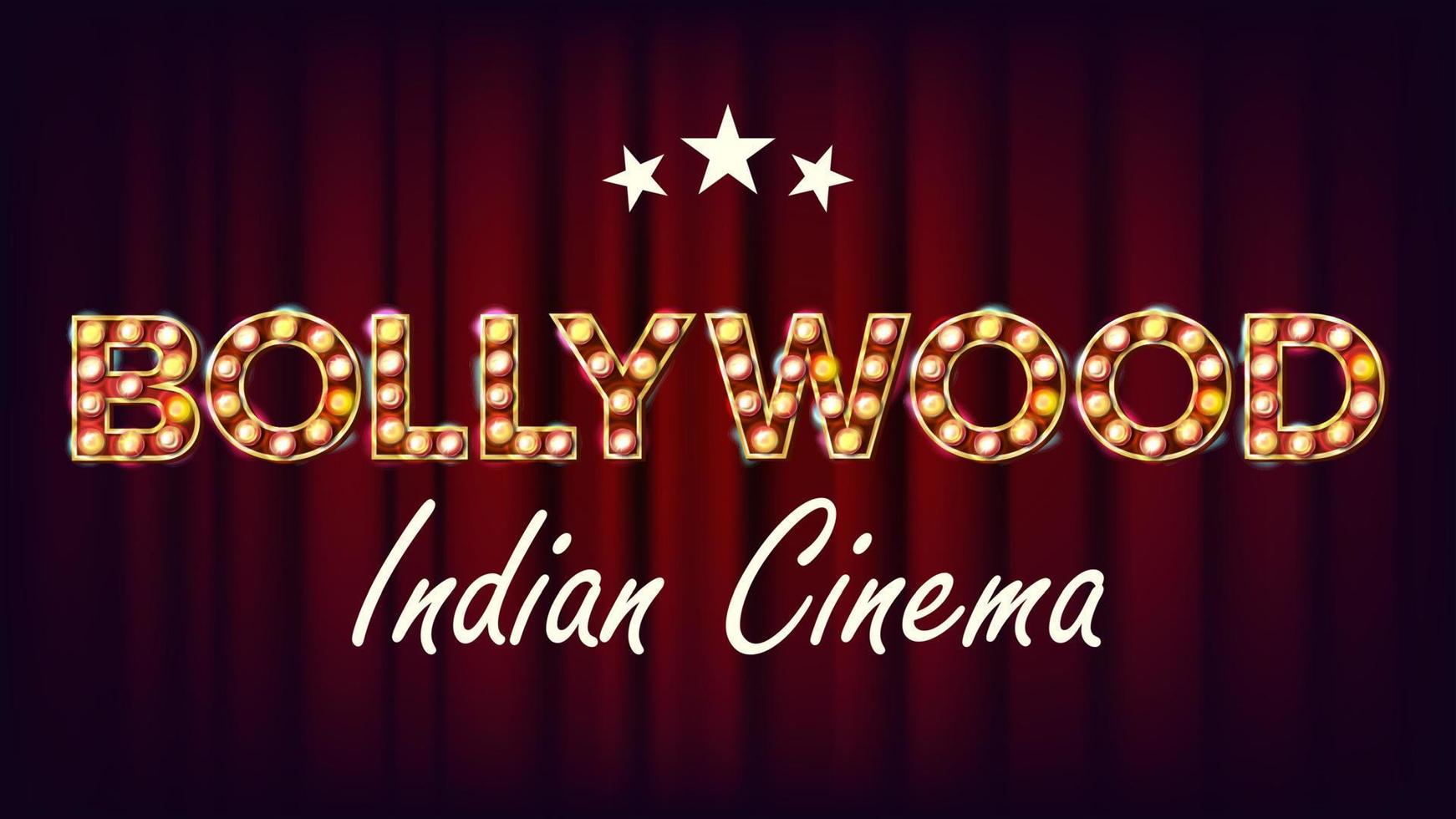 Bollywood Indian Cinema Banner Vector. Vintage Cinema 3D Glowing Element. For Cinematography Advertising Design. Retro Illustration vector