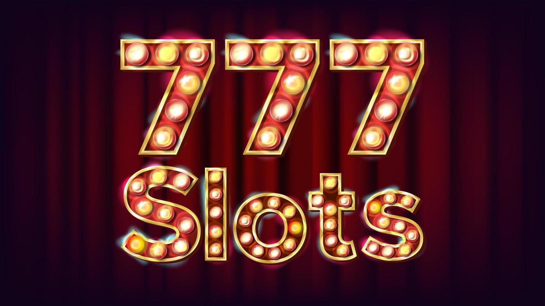 Vector de banner de 777 tragamonedas. luz iluminada de estilo vintage de casino. para diseño publicitario. ilustración clásica