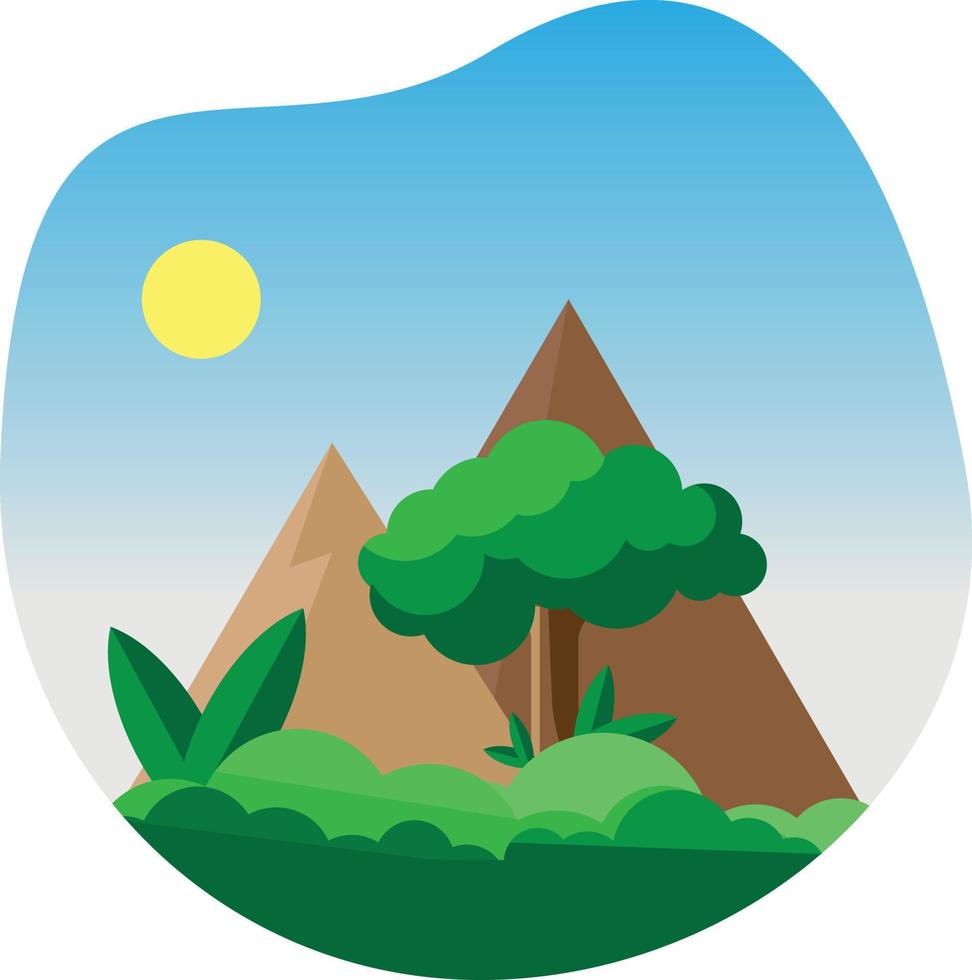 vector illustration nature day art mountain trees sun