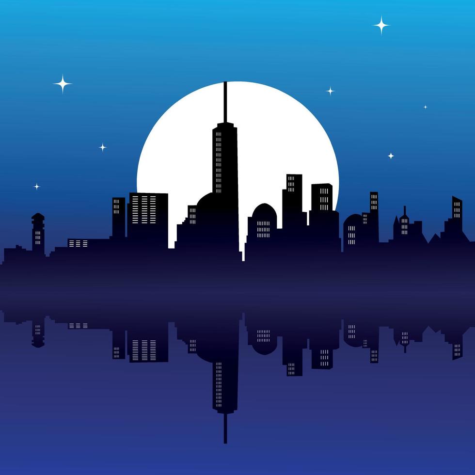 vector cityscape night view illustration big moon art