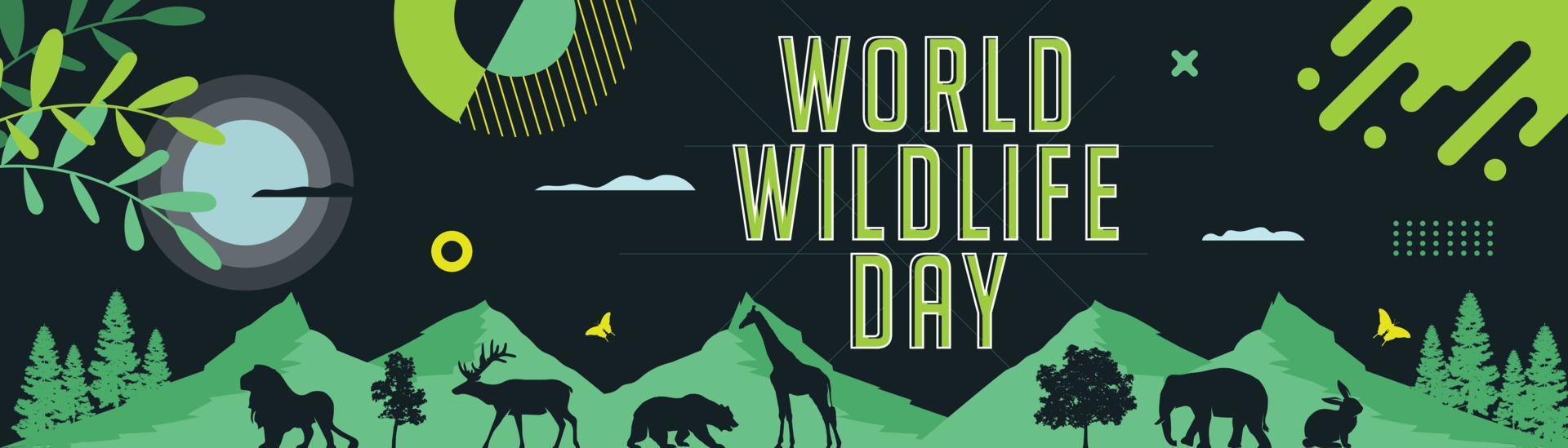 banner de portada del día mundial de la vida silvestre con animales salvajes e ilustración de la jungla vector
