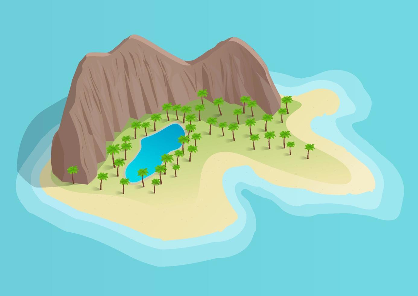 hermosa isla isométrica con montañas vector