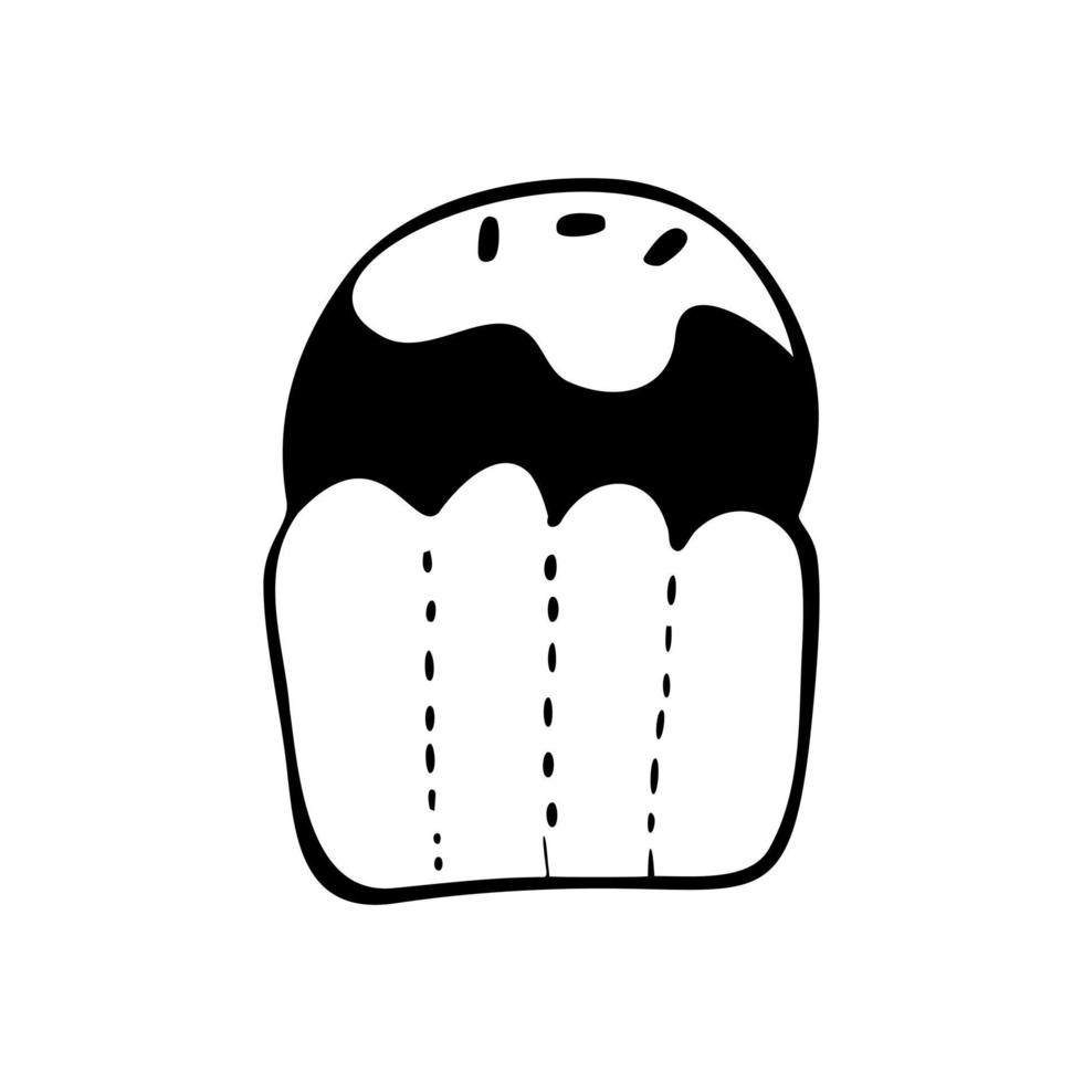 Monochrome cupcake on white background. Hand drawn cartoon style. Doodle for decoration or any design. Vector illustration of kid art.