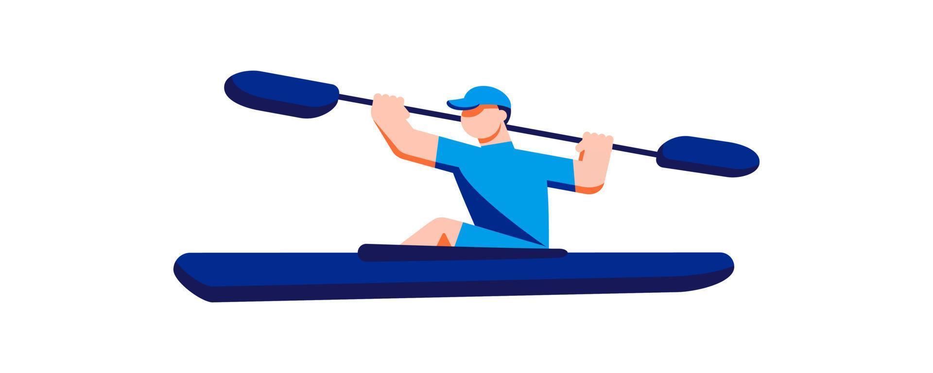 Canoe sprint athlete kayaking. Sportsman paddling on racing kayak K1. Vector flat illustration.