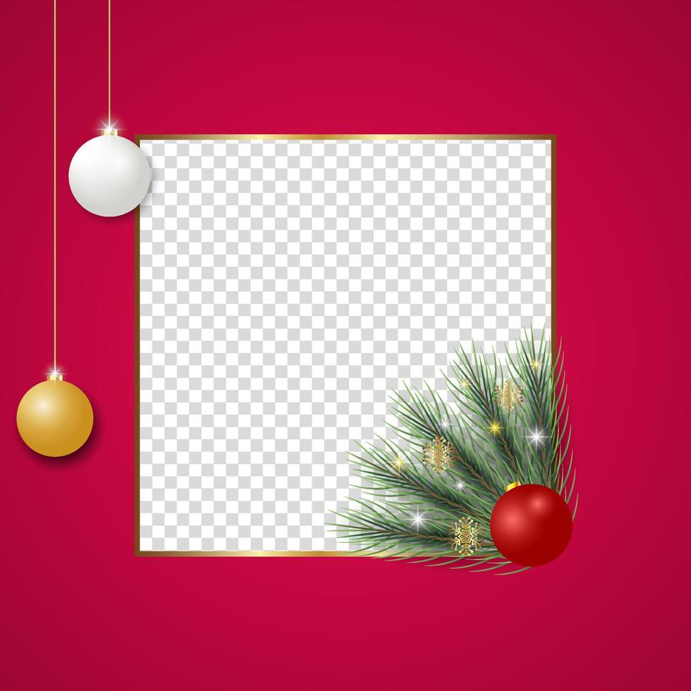 Christmas Photo Frame Christmas green Leaf christmas red ball vector