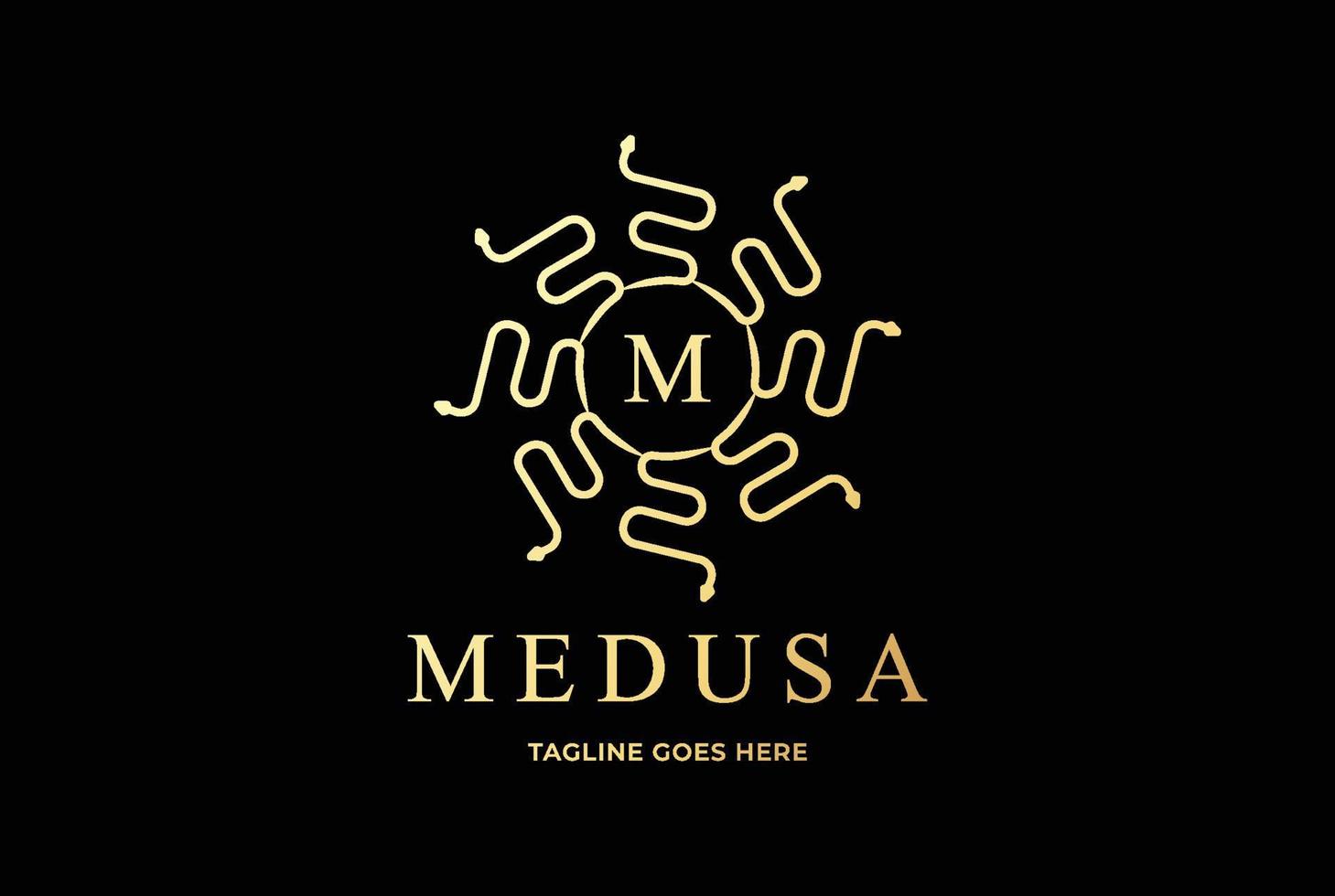 Elegant Golden Geometric Snake Star for Medusa God Logo Design vector