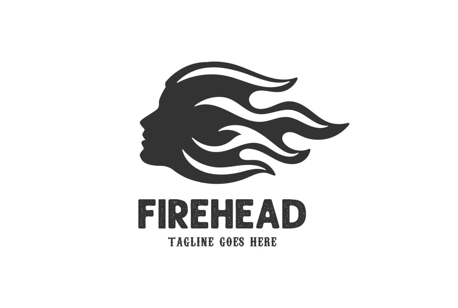 Vintage Retro Silhouette of Head Face with Fire Flame Burn Hair for Tattoo Design Vector