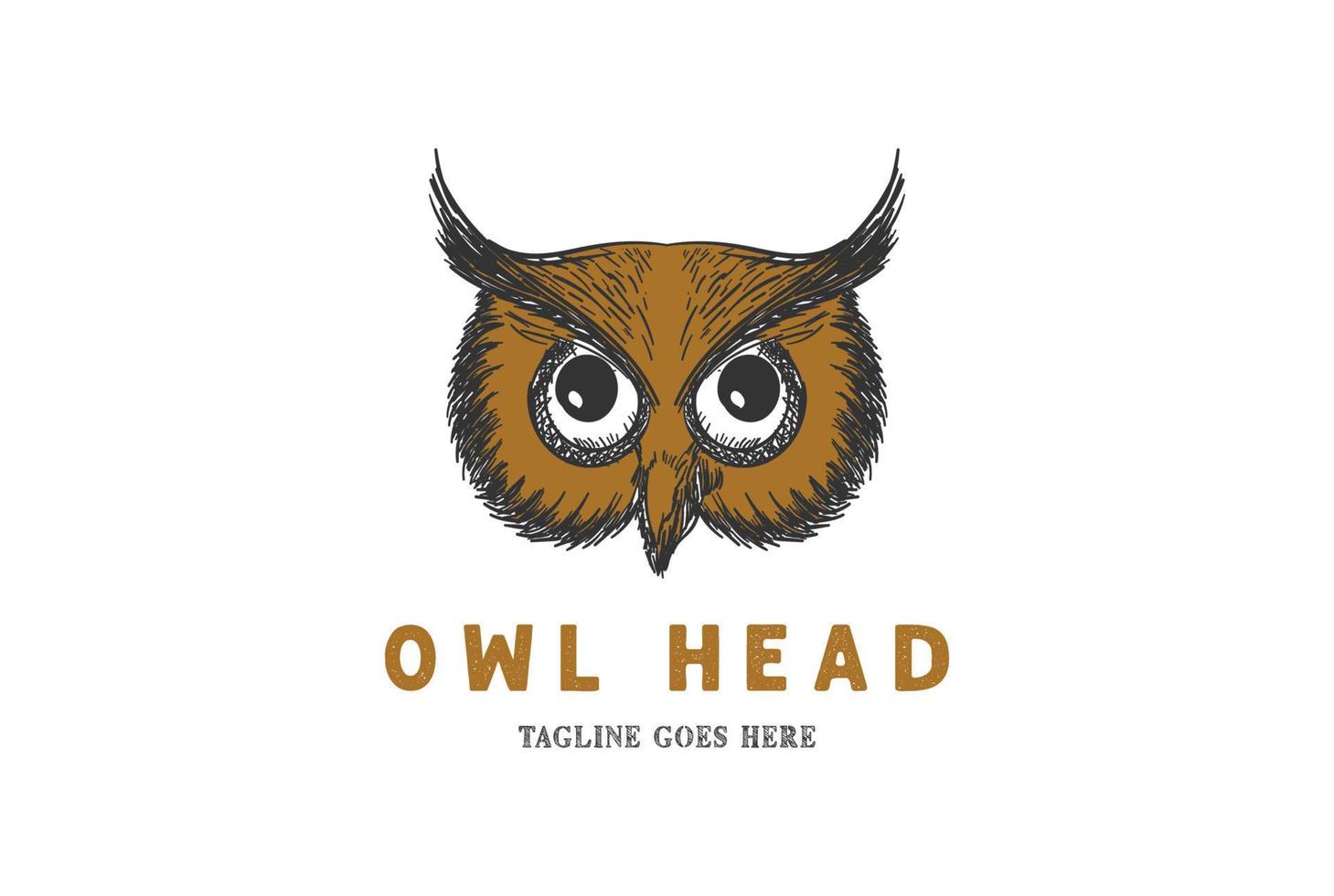 Vintage Hand Drawn Owl Bird Head Face Logo Design Vector