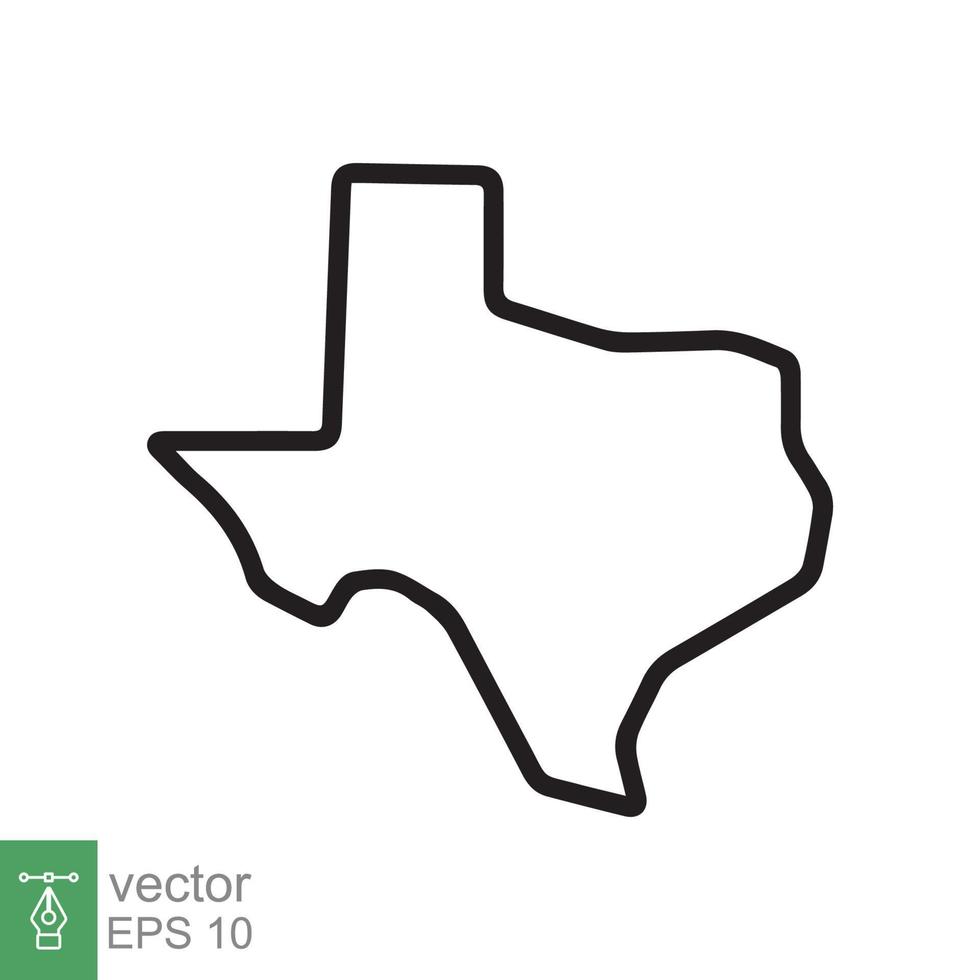 Texas map icon. Simple outline style. Line symbol. Houston, austin, california. United state america, USA. Vector illustration isolated on white background. EPS 10.