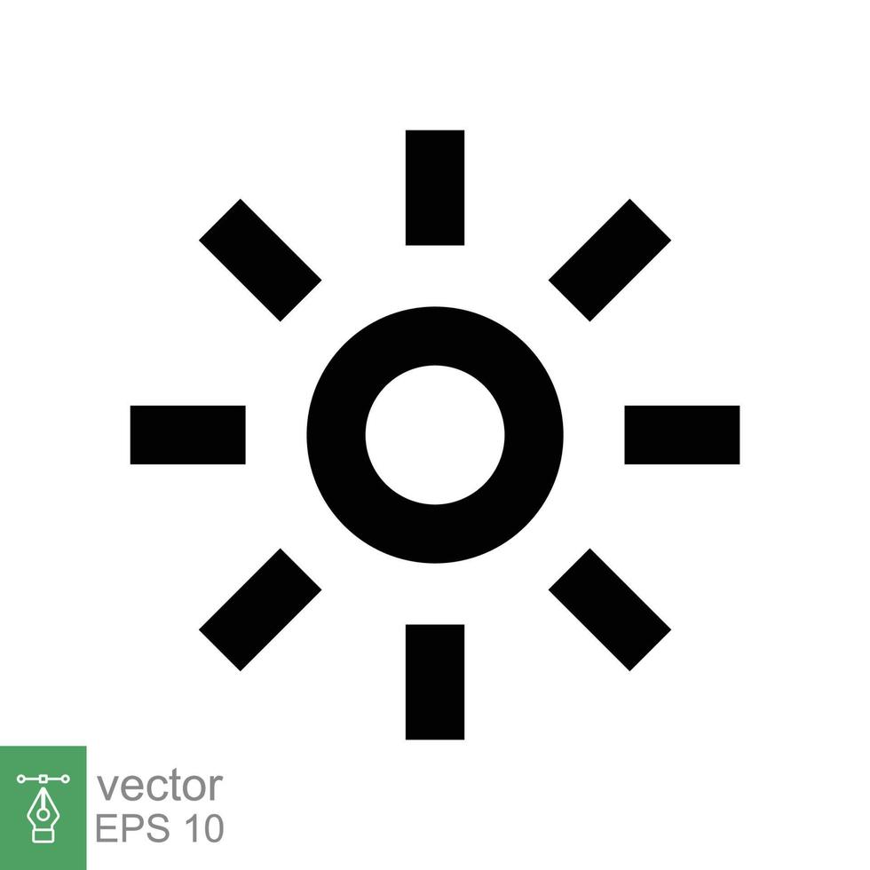 icono del sol. estilo de esquema simple. símbolo de brillo, ajuste de intensidad, brillo, luz, calor, concepto de energía. ilustración de vector de línea aislada sobre fondo blanco. eps 10.