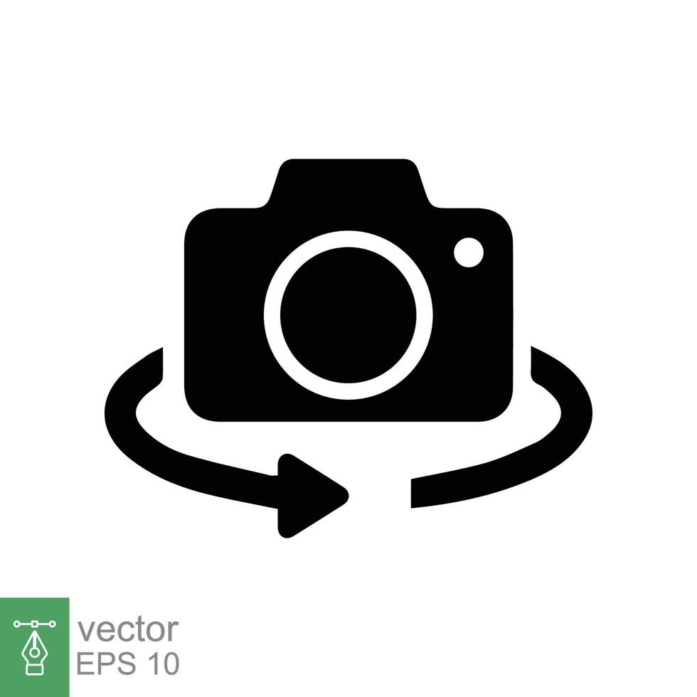 Camera flip icon. Simple solid style. Switch rotate, reverse, swap, snapshot, photo concept. Flat sign, glyph symbol. Vector illustration design isolated on white background. EPS 10.