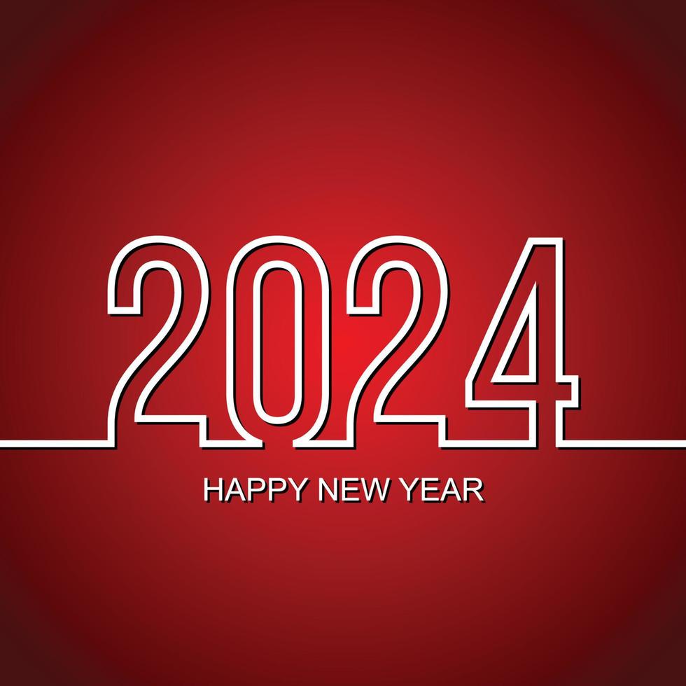 Happy new year 2024 concept with outline style and shadow, red background. 2024 new year typographic card red icon. Vector illustration EPS 10.