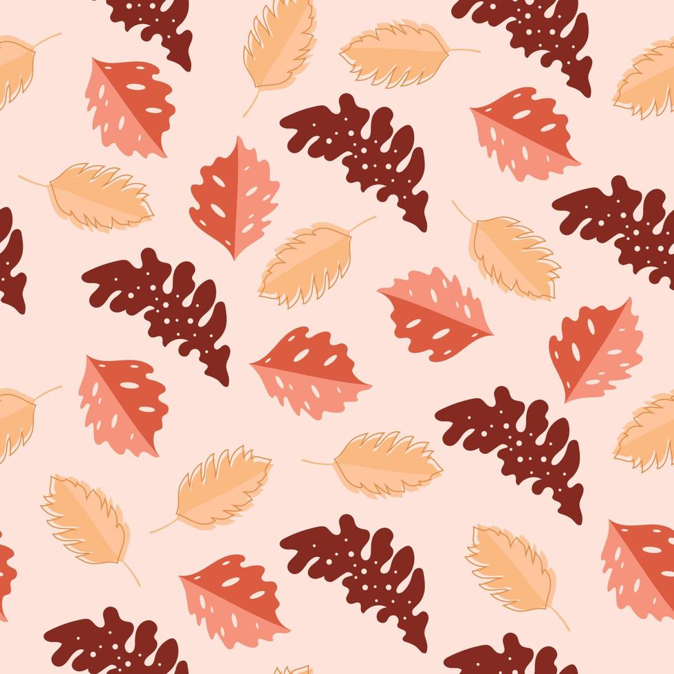 aesthetic hand drawn floral leaf with branch seamless vector pattern ...
