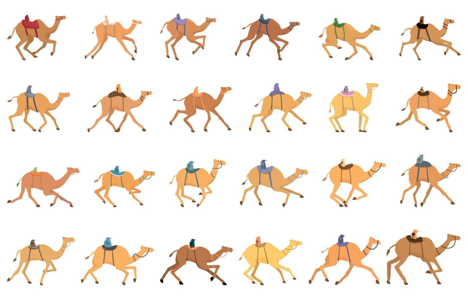 Camel racing icons set cartoon vector. Race activity vector