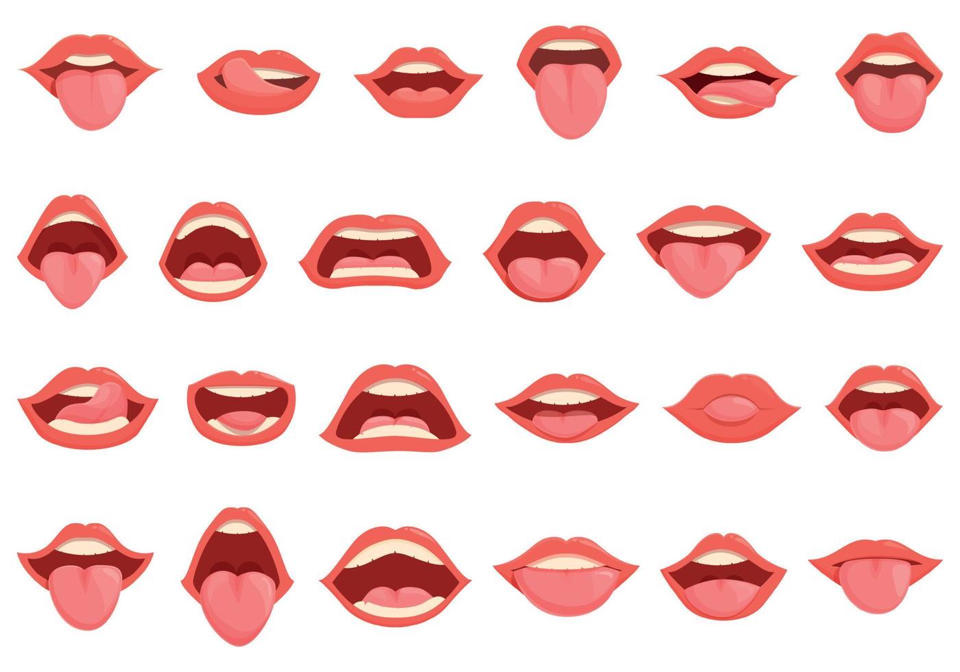 Tongue icons set cartoon vector. Mouth lip vector