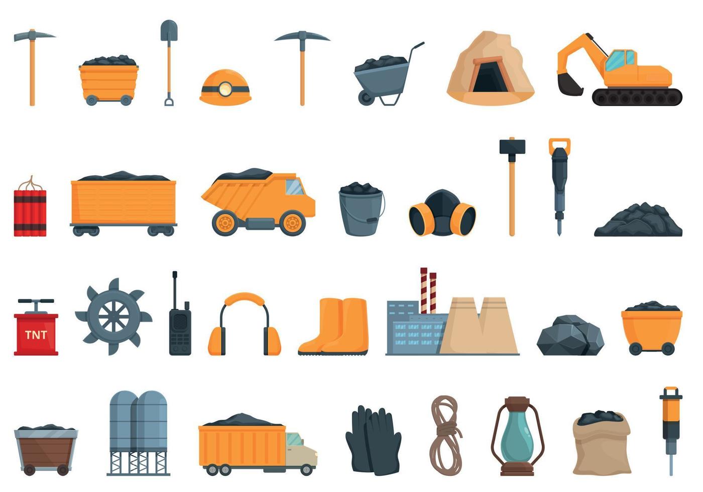 Coal mining icons set cartoon vector. Industry mine vector