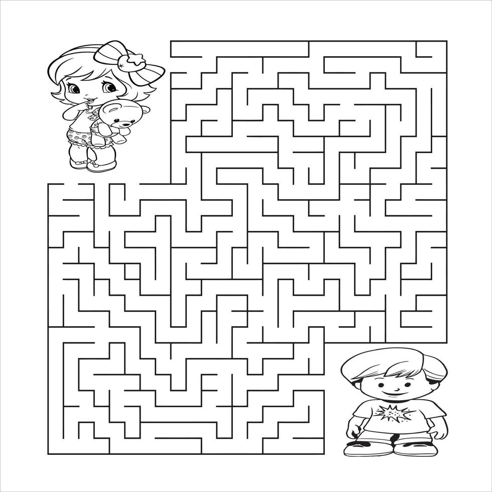 Cute cartoon maze game. Labyrinth. Funny game for children education. Vector illustration