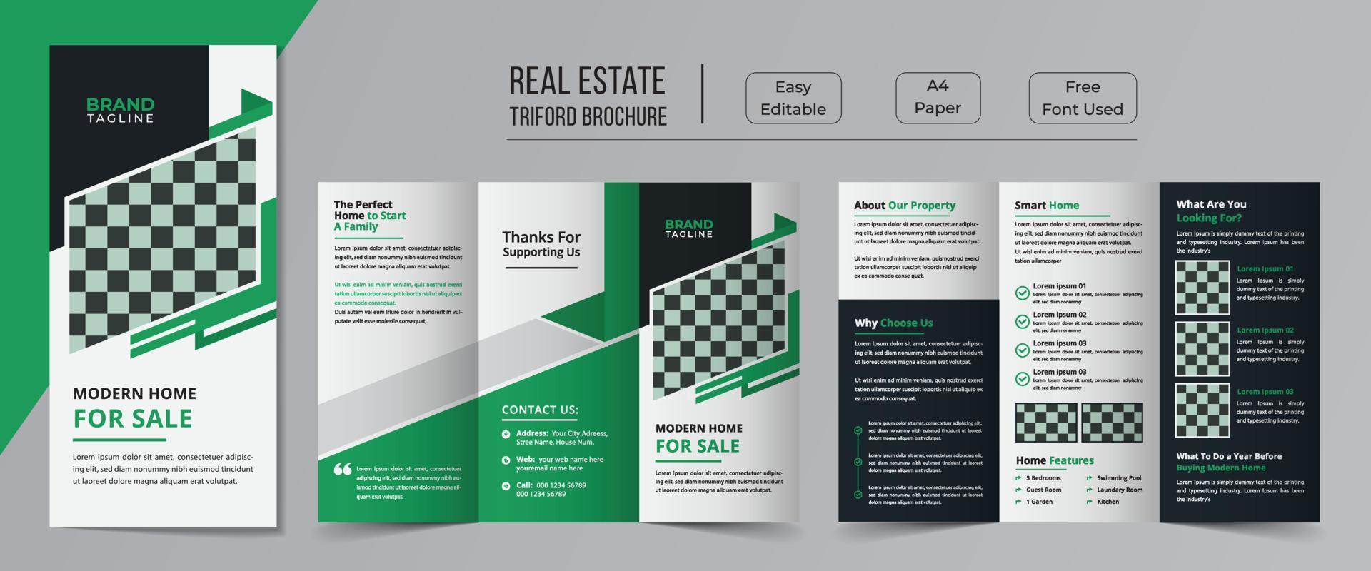 Real estate trifold brochure template design vector