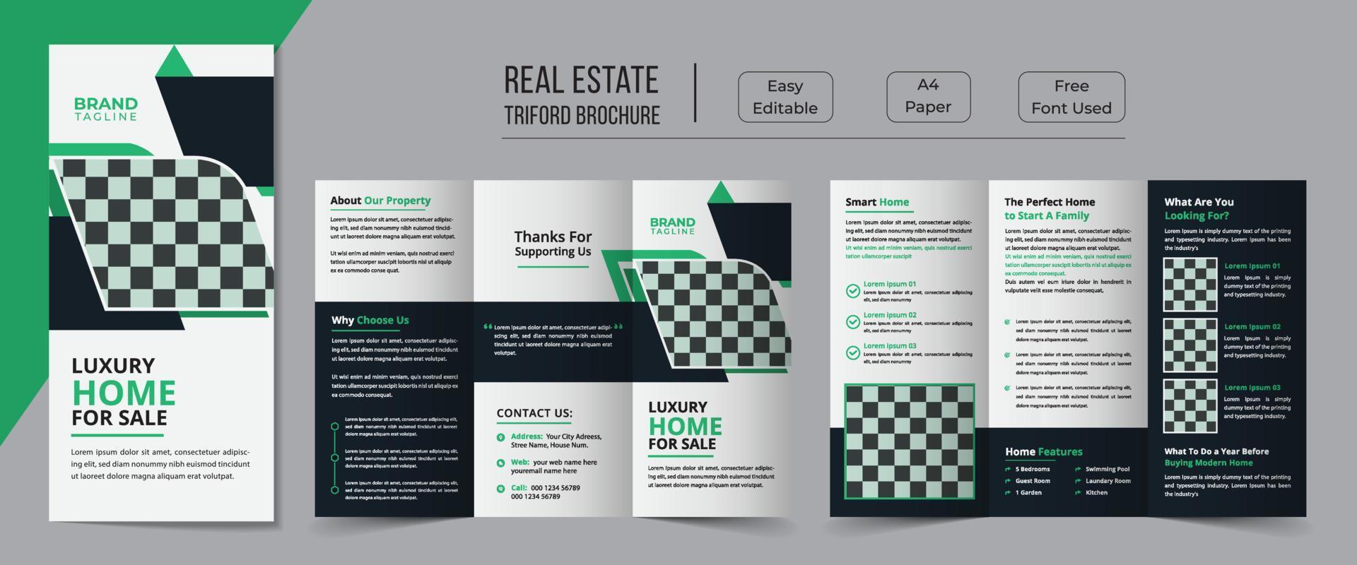 diseño de plantilla de folleto tríptico de bienes raíces vector