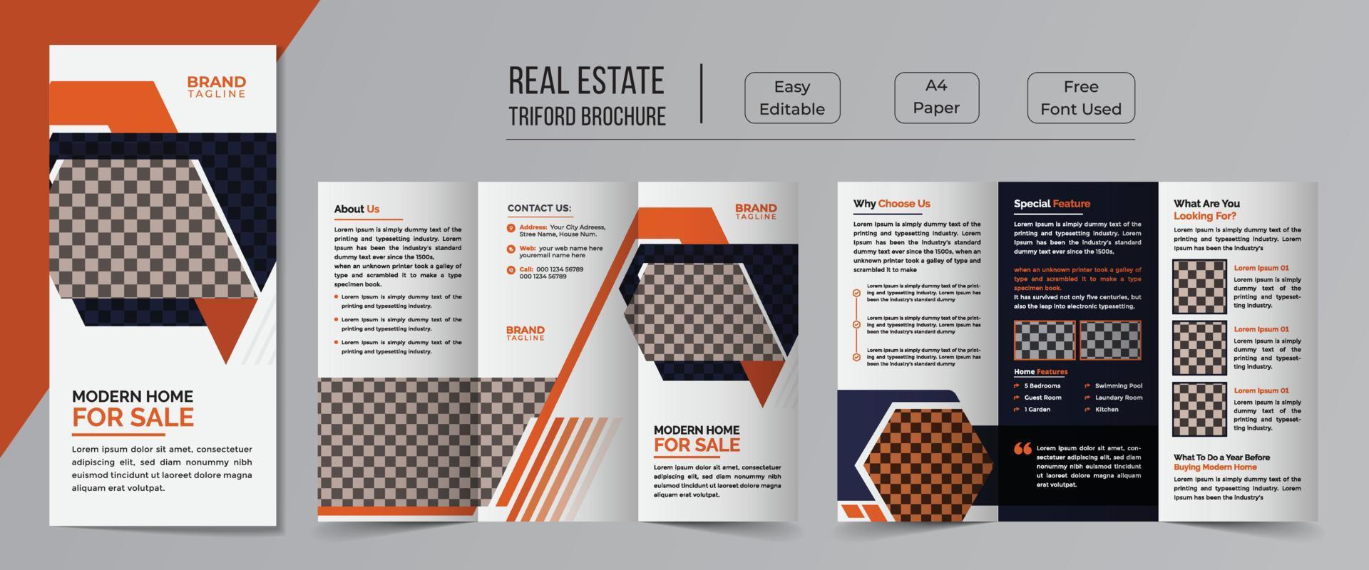 Real estate trifold brochure template design vector