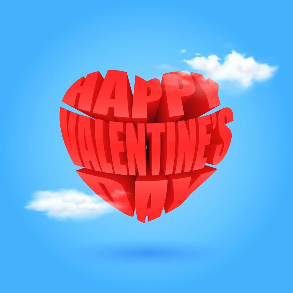 Happy Valentine. red typography text with cloud decoration. 3d vector illustration.