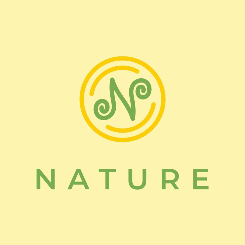 letra n naturaleza y sol amanecer inspiración para el diseño del logotipo vector