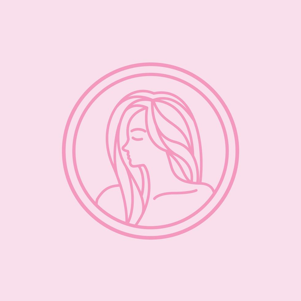 pink beauty woman long hair in the circle shape logo design inspiration vector