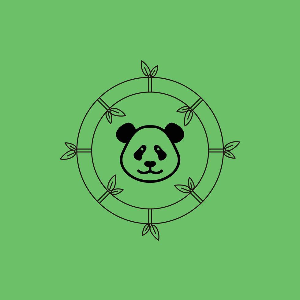 panda face in the circle green bamboo logo design vector