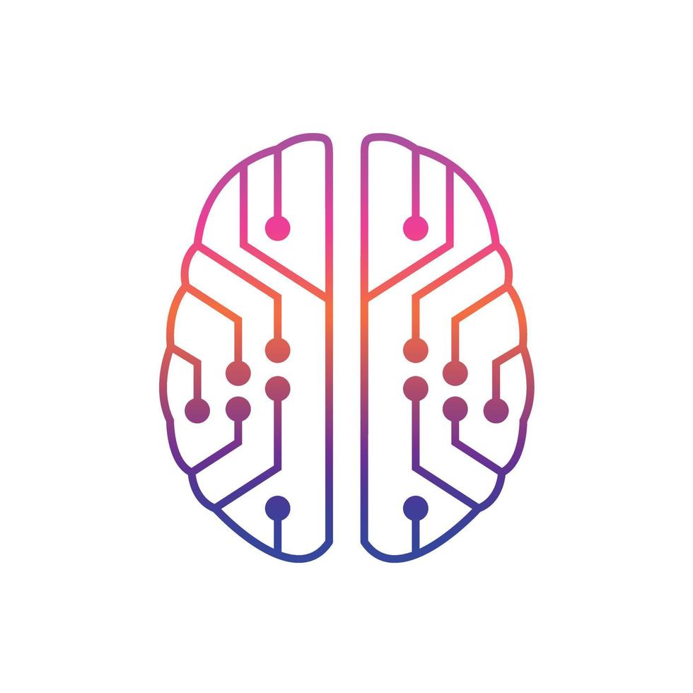 brain connect dot technology colorful gradient logo vector
