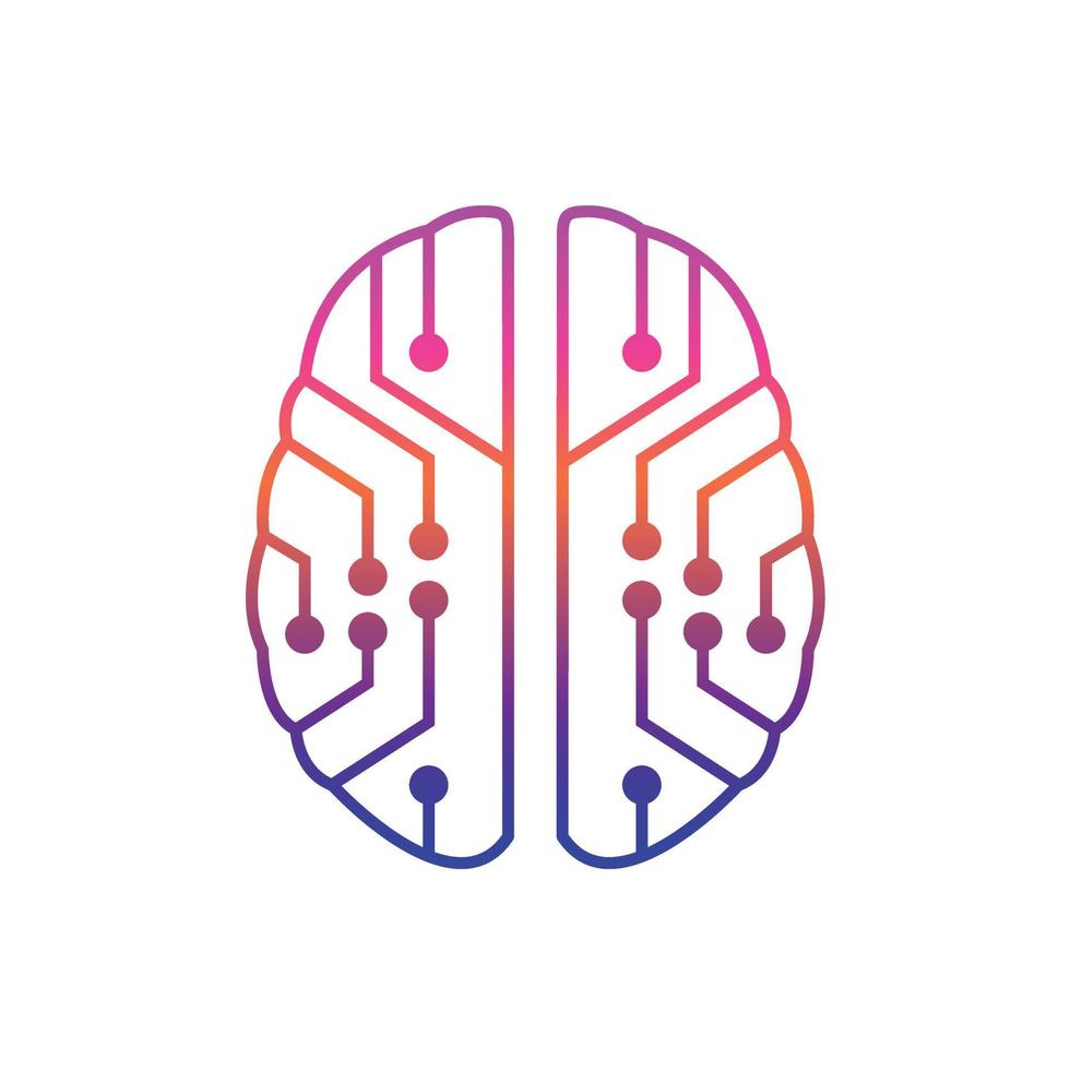 cerebro conectar punto tecnología colorido degradado logo vector