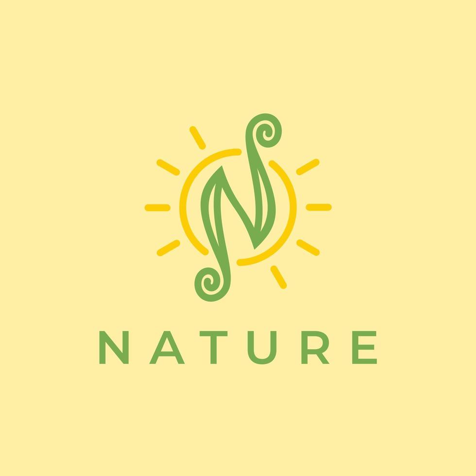 nutrición naturaleza y sol amanecer inspiración para el diseño del logotipo vector