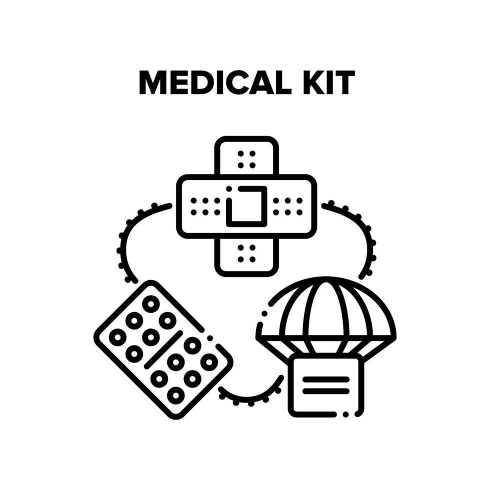 kit médico caja entrega vector negro ilustración